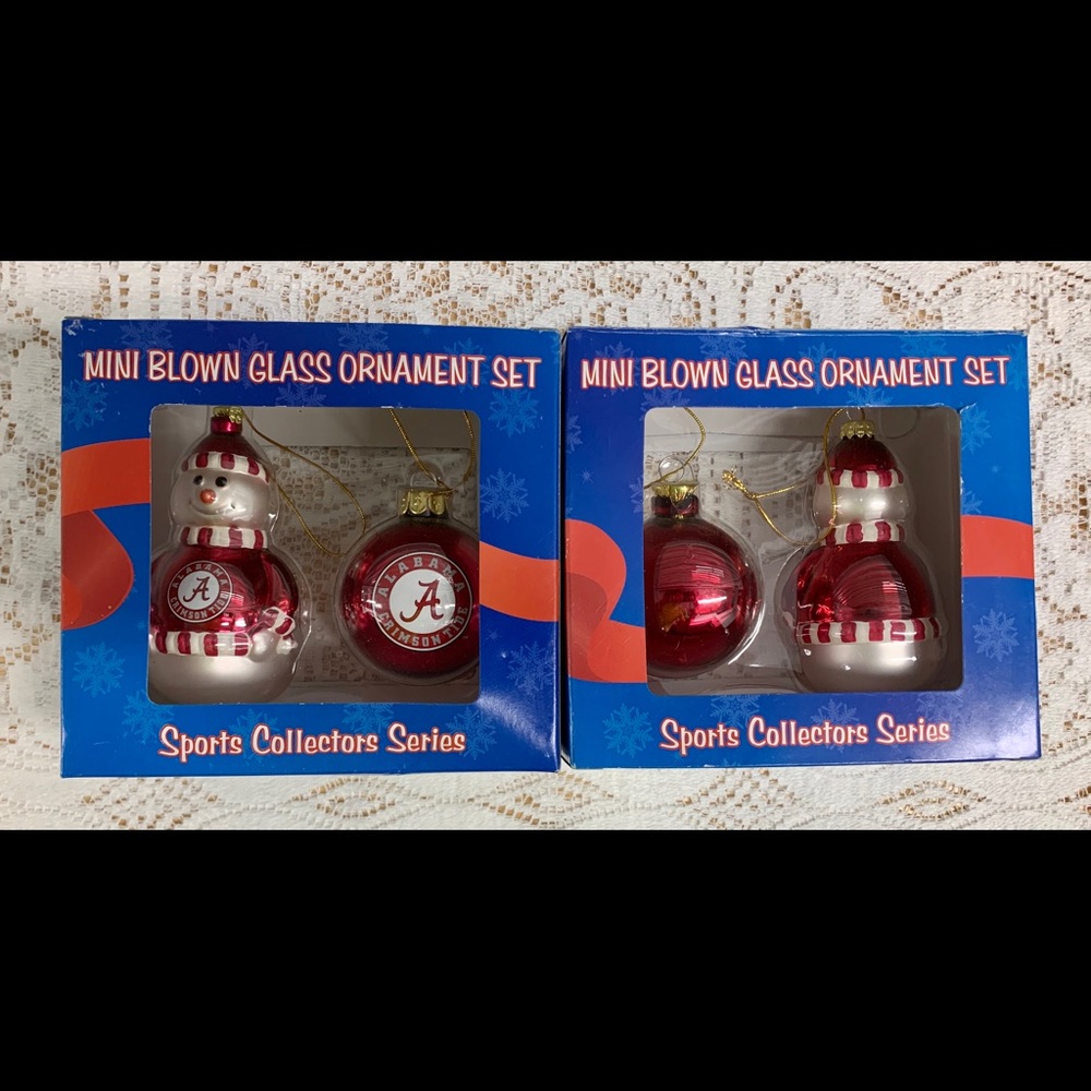 Alabama Snowman/Bulb Blown Glass Ornaments